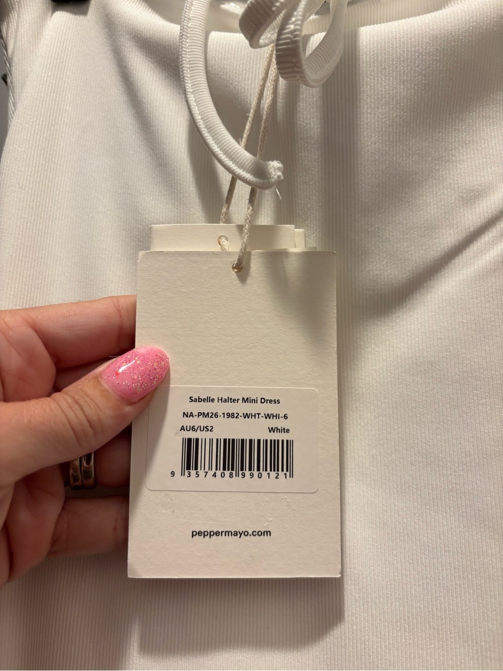 Peppermayo Sabelle Halter Mini Dress White XS 2 Button Embellished Iridescent - Picture 12 of 14